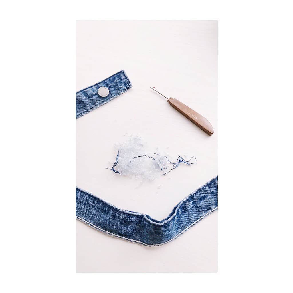 madebyayaのインスタグラム：「全部使っちゃおう\(◜▿◝ )/ ﻿ #sewing #sewinglove #isew #sustainablefashion #denimjacket #sewist #sewcialists #memadeeveryday #handmadewardrobe #ecofashion #refashion #upcycle #slowfashion #sewingmachine #upcycledclothing #thriftflip #sewingproject #costura #couture #nähen #шитье #裁縫 #手芸 #ハンドメイド #リメイク #ソーイング #ミシン #アップサイクル #手作 #미싱」