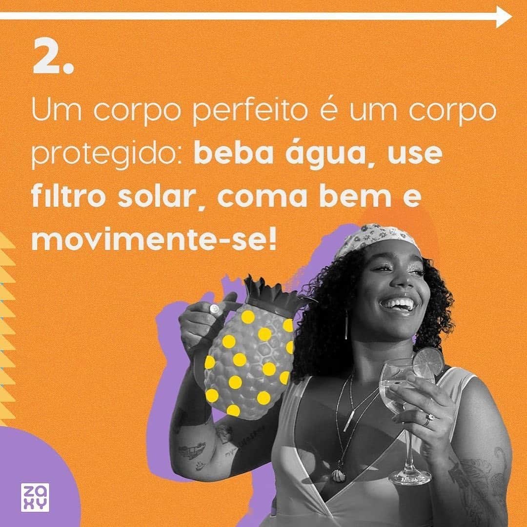 ザクシーさんのインスタグラム写真 - (ザクシーInstagram)「Existe corpo perfeito? Sim, o seu 🥰 A @juliacforti nos convida a olhar pra nós mesmas com carinho e cuidado, assim como fazemos com as nossas amigas! Passa pro lado e confere todas as dicas do Guia Prático do Corpo Perfeito no verão! #CarnavalDentroDeMim #CarnaZaxy ​  #pracegover #pratodosverem: No carrossel, temos o fundo laranja. No card 1, temos a @juliacforti e o texto: Julia e Zaxy apresentam o Guia Prático do Corpo Perfeito no verão! No card 2, temos a @kerenpaiva e o seguinte texto: O corpo perfeito ele existe sim, e é o seu. No card 3, temos a @lobomari aparecendo e o texto ao lado: Um corpo perfeito é um corpo protegido: beba água, use filtro solar, coma bem e movimente-se. No card 4, temos a @nathfinancas e o texto ao lado: Um corpo perfeito é livre de comparações: não se compare. Você, sua beleza, sua inteligência, sua personalidade e alegria, são únicas. No card 5, temos a @juliacforti sentada em uma cadeira de praia e o texto ao lado: Um corpo perfeito se respeita, se ama e apoia suas amigas.」2月19日 7時48分 - zaxyoficial