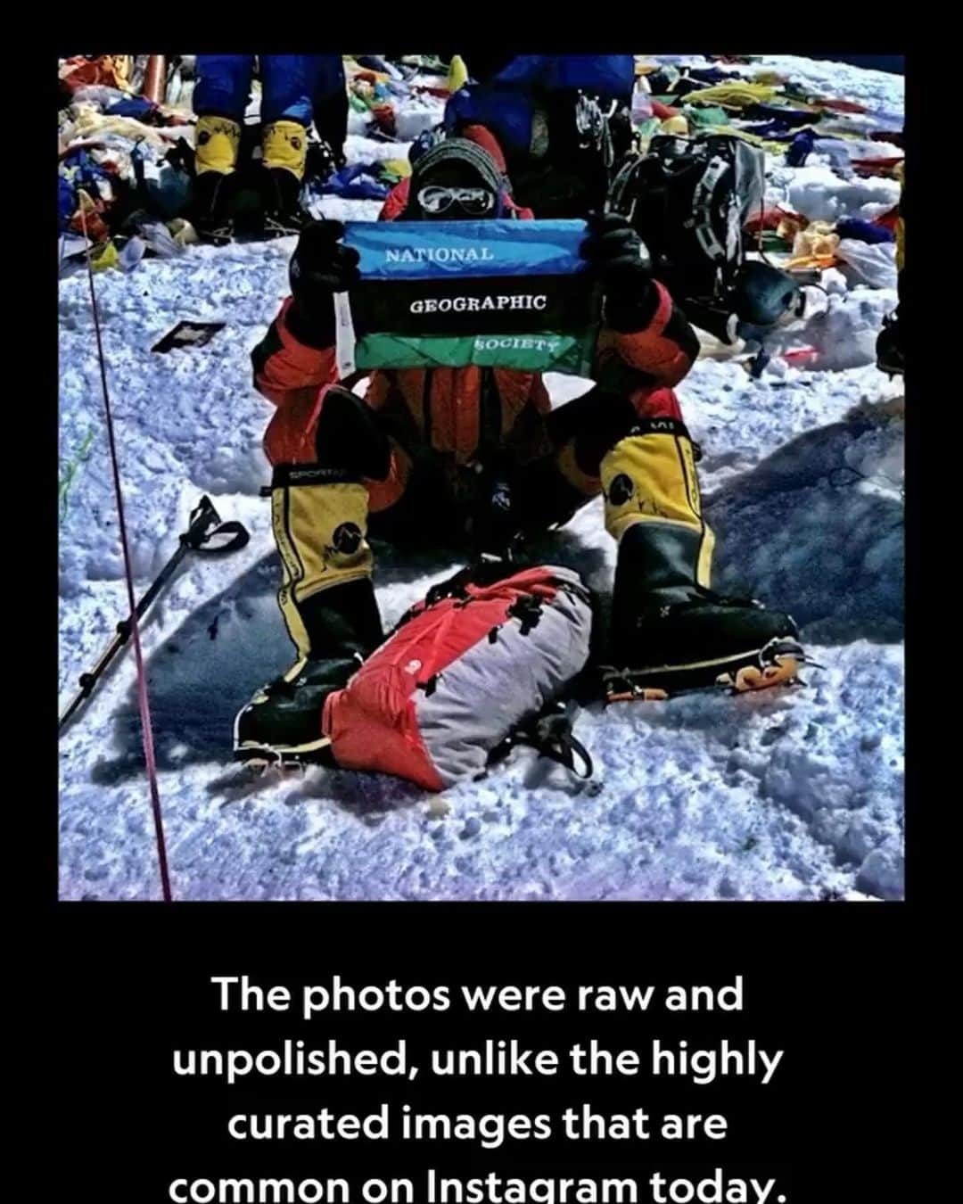 コンラッド・アンカーさんのインスタグラム写真 - (コンラッド・アンカーInstagram)「@natgeo celebrated 150 million followers a couple of weeks ago. Since then they have added another 3 million. Which is triple the population of Montana.  In 2012 we were able to convince the esteemed Chris Johns to allow us to start up the Nat Geo @instagram account. To our surprise the National Geographic Society thought this would be a good idea.  At the time the style was "insta" - a reflection of what was happening at the moment. Images shot on smart phones with classic (read rudimentary) filters to add to the flavor.  Going into the expedition we had no idea this would morph into the global phenomenon that it is.   While my favorite first is "Namaste", a sandstone sport route in the Kolob area of @zionnps, having the first picture on one of the most visited social media sites might be a sillier footnote to my life of adventure.   One would have to "doom scroll" the Nat Geo account with a high speed connection for about as long as it takes freeze a bucket of water to get to the first post. To save you the hassle,  the following are a few from the expedition that were shared by @natgeo.   1. A garden and statuary in Kathmandu. These small spaces are a favorite part of Nepal. 2. @emilyaharrington on the summit. With the help of the @benegas_brothers we beamed this image from the South Col. 3. @anjin_san and @kristoffer.erickson working the slide camera. 4. Tent life with @coryrichards, Kris and @hilareenelson. 5. Raw and unpolished summit pic for @rebeccaexplore. She still has the small flag. Thanks @sadiequarrier for trusting us.  6. Basecamp Chorten photo with @phil_henderson, @bookofsamuel and @iamsimonemoro added to the mix. 7. Thank goodness real photographers tend the @natgeo page. I'd post blurry pictures of yaks and think it was "art".   Thanks to the Sherpa team @panuru_sherpa & @jibanghimire for making it happen. Props to @montanastateuniversity for the science component and respect for @mayoclinic for the physiology work at altitude. We had fun.   @khumbuclimbingcenter @thenorthface #everest #everestsummit #chomolungma #paincave #stayhydrated #nepal #climbing #alpinism」2月19日 7時45分 - conrad_anker