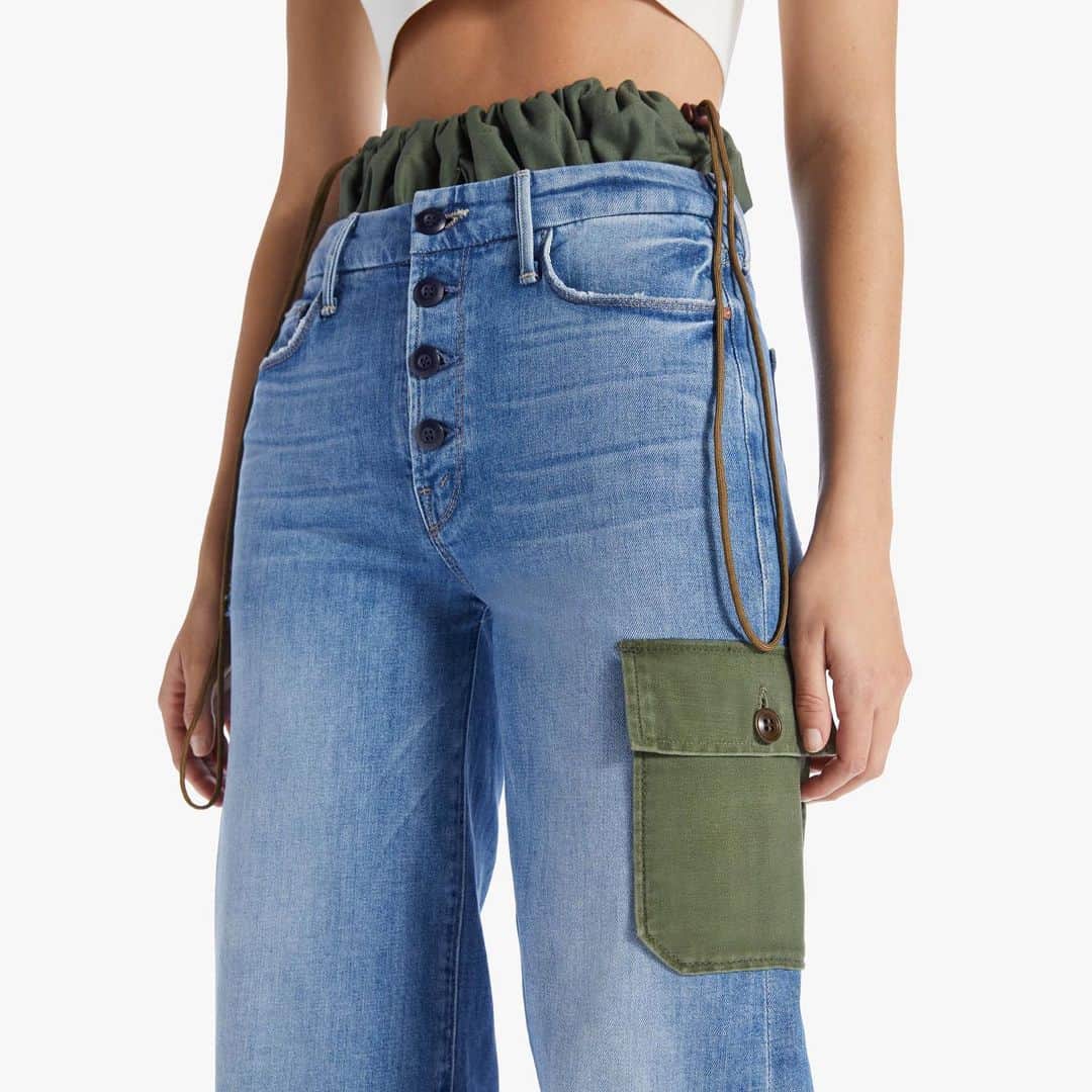 motherdenimのインスタグラム：「Pieces of what?... The Balloon Drawstring Pant 🎈Crafted from overstock stretch denim and vintage army bags.」