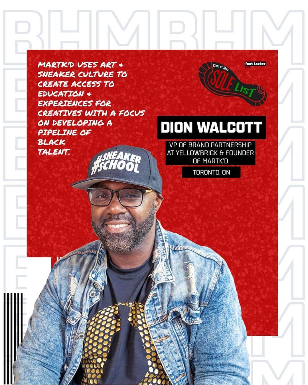Foot Lockerのインスタグラム：「Today we celebrate Sole List honoree, Dion Walcott (@dionwalcott) the VP of Brand Partnerships at Yellow Brick and the founder of Martk’d, a community movement that uses art and sneakers to connect and empower communities and cultures, and helps  provide career opportunities for young creatives. Join us in celebrating his and the rest of our Sole List Honorees.」
