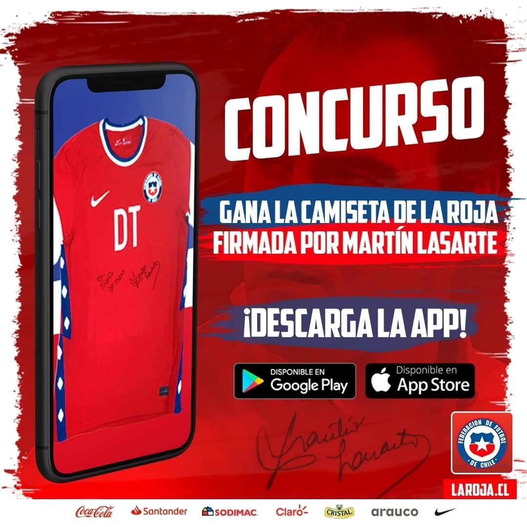 サッカーチリ代表チームさんのインスタグラム写真 - (サッカーチリ代表チームInstagram)「🚨 Alerta de #Concurso 🚨  ¿Te gustaría tener la camiseta de #LaRoja, firmada por nuestro nuevo Director Técnico, Martín Lasarte? Descarga nuestra App Oficial, suscríbete y ya estarás participando 📱  ¡Muy fácil! ¡No te pierdas esta oportunidad única! ☝  #sorteo #fútbol #regalo #app」2月19日 0時42分 - laroja