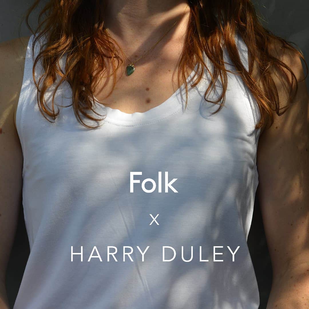 のインスタグラム：「More from our exclusive Harry Duley colab, this is the perfect white tank. Base layer, yoga wear, minimalist basic - call it as you will,  but it’s cut beautifully, made ethically and a firm Folk female favourite.  #ethicalfashion #harryduley #folkclothing #simplicity photography @elladorandesigner 🙏🏻」