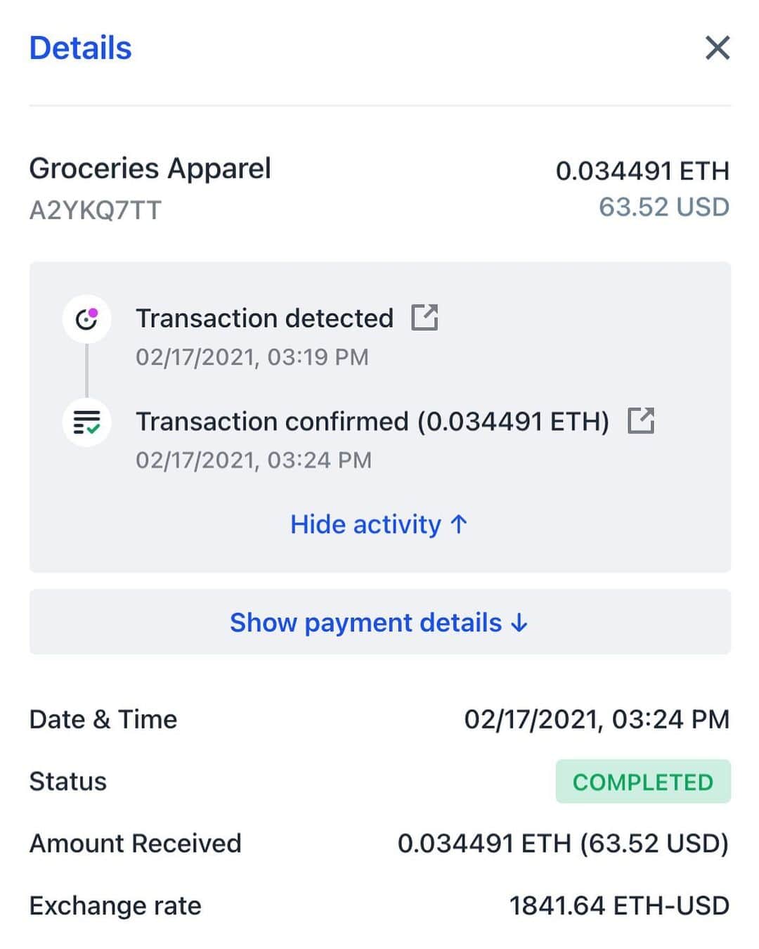 グロッサリーズのインスタグラム：「Our first crypto order 🚀🚀🚀⁠⁠⁠ ⁠⁠⁠ GROCERIES now accepts Bitcoin BTC + Ether ETH + Litecoin LTC + Bitcoin Cash BCH + Dai DAI on our online store.⁠⁠⁠ ⁠⁠ www.groceriesapparel.com⁠⁠⁠ ⁠⁠ All payments made via crypto will receive a free $100 gift certificate to spend on a future orders.  Please note that part of the reason we are offering the credit is to help offset the high GAS fees you may experience. All ETH orders will include an Etherscan receipt.⁠⁠⁠ ⁠⁠⁠ The easiest way to purchase is by using an Ether ETH token via a Metamask wallet during our checkout.  Select "Choose alternate checkout" and the Coinbase Commerce option will appear at the bottom.  Make sure your Metamask wallet is installed on your browser and it will appear automatically during checkout.」