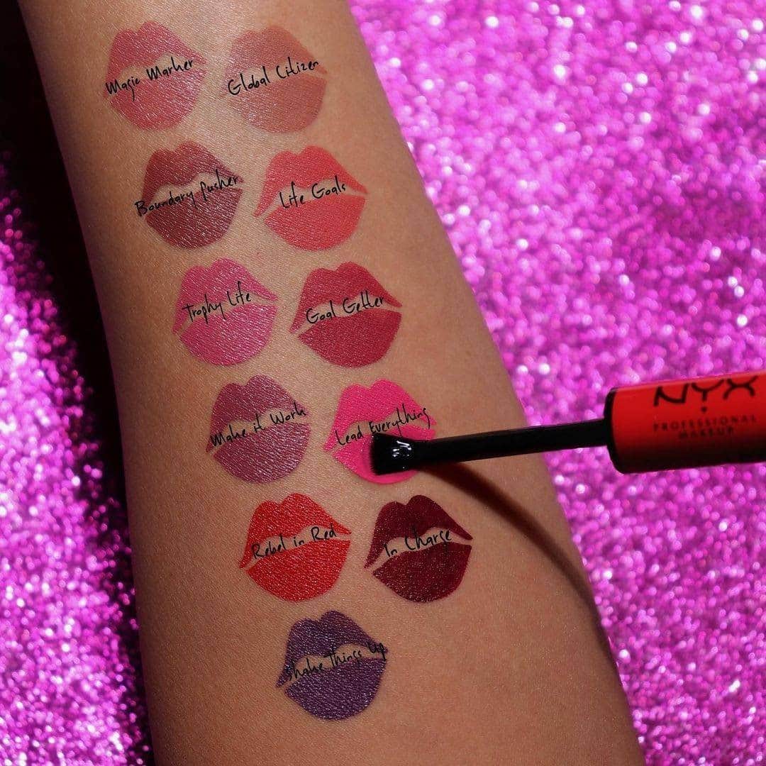 NYX Cosmeticsさんのインスタグラム写真 - (NYX CosmeticsInstagram)「Our new Shine Loud High Shine Lip Colors bring the transfer-proof pigment AND the ultra glossy shine 💋✨ @maquillageitup swatches a few of our faves 😍 Which shade is calling your name? 💖 PS: Check out our last post for a chance to win the collection 😉 • #nyxcosmetics #nyxprofessionalmakeup #crueltyfreebeauty #veganformula」2月19日 3時59分 - nyxcosmetics