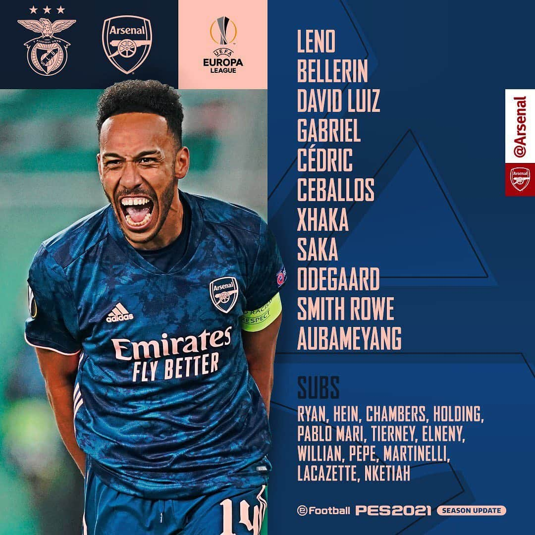 アーセナルFCさんのインスタグラム写真 - (アーセナルFCInstagram)「📋 Tonight’s team to face Benfica! 👊」2月19日 4時09分 - arsenal