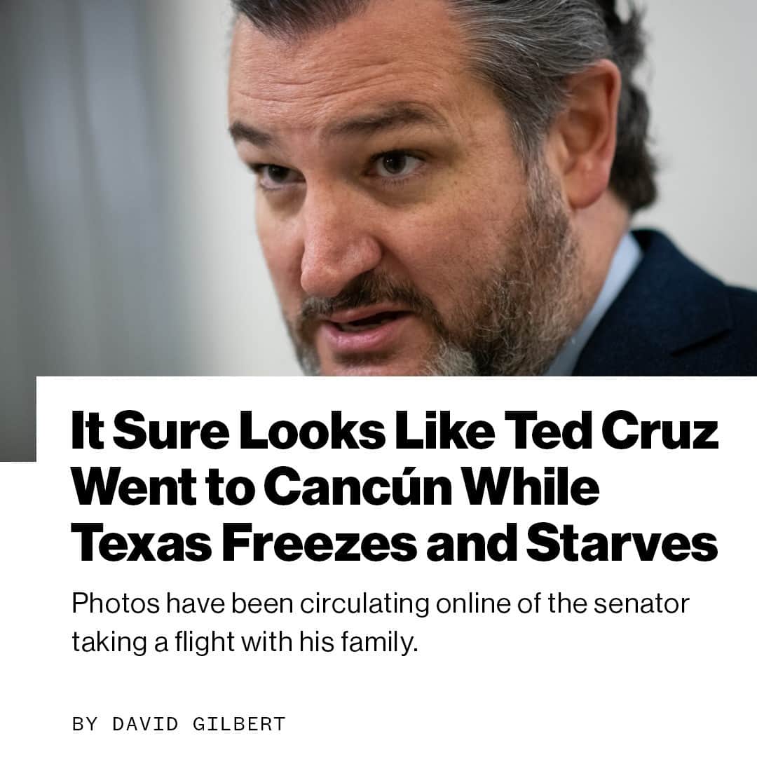 VICEさんのインスタグラム写真 - (VICEInstagram)「Not content with amplifying rhetoric that resulted in an insurrection on the Capitol last month, it looks like Sen. Ted Cruz decided to bail on Texas by flying with his family to a Mexican holiday resort during one of the biggest crises in his state’s history.⁠ ⁠ The senator’s trip has been confirmed by multiple news outlets.⁠ ⁠ 🔗: Link in bio to read more.⁠ 📷: Graeme Sloan/Bloomberg via Getty Images」2月19日 4時33分 - vice