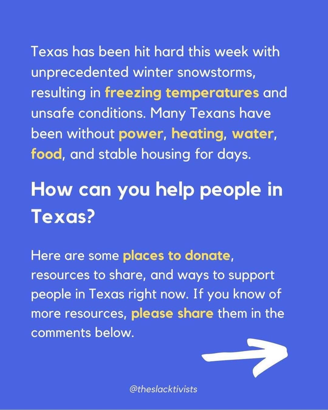 Shannon Beveridgeさんのインスタグラム写真 - (Shannon BeveridgeInstagram)「as a born and raised texan my heart is breaking for my home state 💔 pls swipe for ways you can help the people in texas! thank you to everyone who has reached out about my family! they are safe and we’re keeping in touch 💕 a few of my friends have experienced pipes bursting and flooding of their homes.. if you can help in any way pls do 💕💕 if there are other organizations/ways to help pls comment!!」2月19日 5時14分 - nowthisisliving