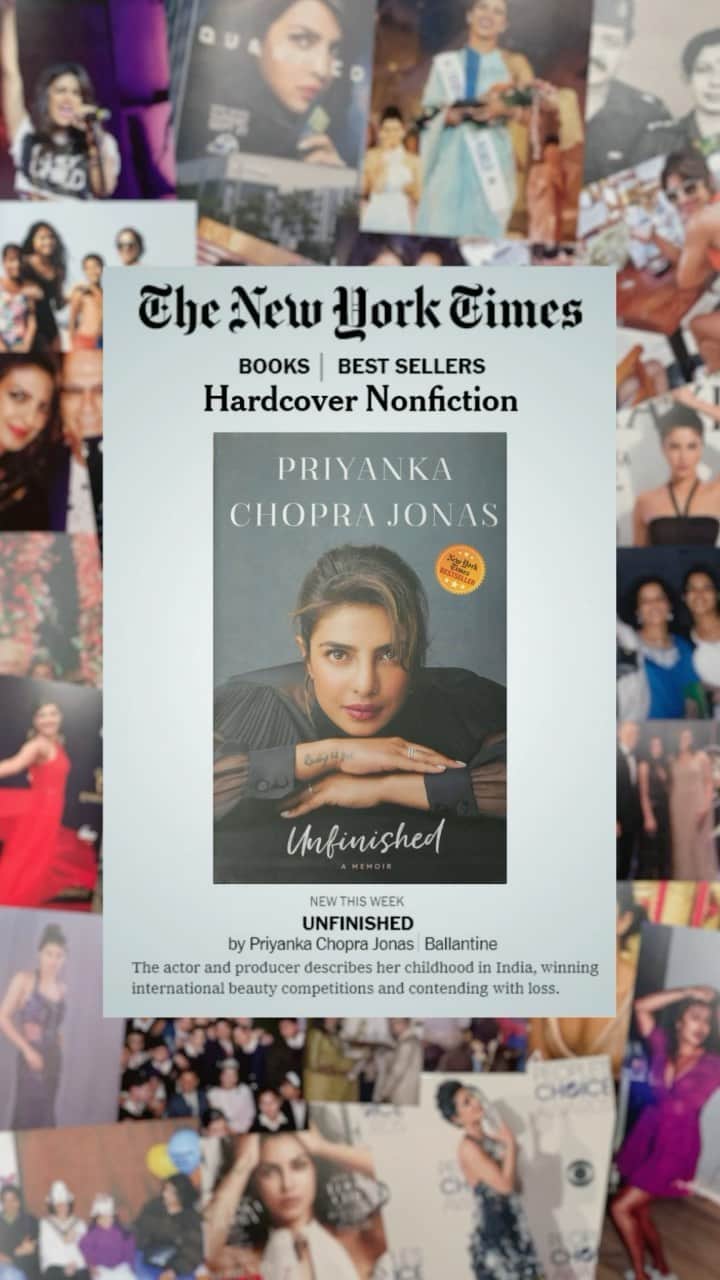 プリヤンカー・チョープラーのインスタグラム：「Soooo this happened...in less than a week....The New York Times Best Sellers list!! Thank you so much to everyone who has supported #Unfinished. Endlessly grateful. 🙏🏽 @nytimes 🎥 by @vfx_monkey  @penguinrandomhouse  @randomhouse  @penguinindia  @penguinukbooks  @prhaudio  @michaeljbooks」