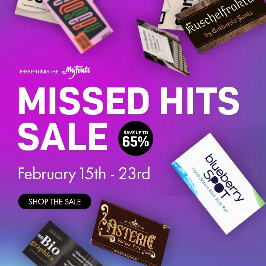 myfontsさんのインスタグラム写真 - (myfontsInstagram)「Welcome to day 4 of our #MissedHits #fontsale! Our foundries have selected over 100 great “missed hits” of 2020, and are giving you DEALS of up to 65% off! Don’t miss out on these huge discounts today and through the week: https://bit.ly/3aZtfgX  #typography #tipografía #typographie #clóghrafaíocht #типографија #друкарня #tipografiya #qorista #qoraalka #ଟାଇପୋଗ୍ରାଫି #タイポグラフィ #版式 #типография #tipografi #টাইপোগ্রাফি #የትየባ ጽሑፍ #zolembalemba #τυπογραφία #ടൈപ്പോഗ്രാഫി #хэвлэх #टाइपोग्राफी #ટાઇપોગ્રાફી」2月19日 5時55分 - myfonts