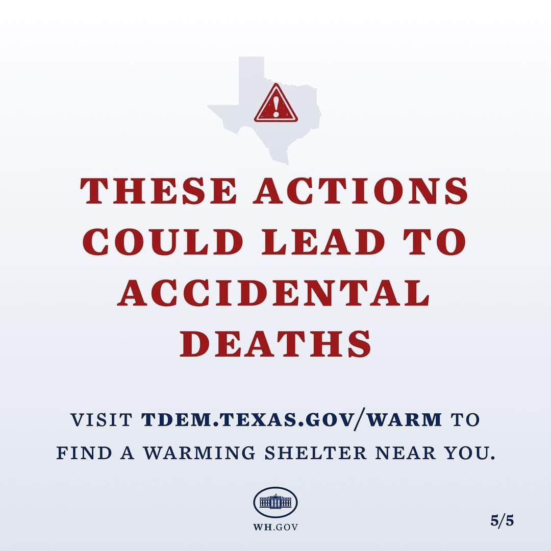 The White Houseさんのインスタグラム写真 - (The White HouseInstagram)「If you’re struggling to stay warm, visit tdem.texas.gov/warm to find a warming shelter near you or call 211 for assistance.」2月19日 5時49分 - whitehouse