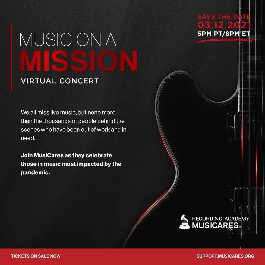The GRAMMYsさんのインスタグラム写真 - (The GRAMMYsInstagram)「🗓 Mark your calendars!   ⚡️ March 12, 2021, @musicares Music On A Mission, a first-of-its-kind virtual fundraiser and official #GRAMMY Week event, will honor the resilience of the music community, which has been deeply impacted by the COVID-19 pandemic.  🎶 Performances:  @haimtheband @hermusicofficial @jheneaiko @johnlegend   🎼 Legendary performances from the MusiCares vault: @springsteen @stevienicks  @tompettyofficial @usher   🎤 We will have special appearances:  @carole_king @jesseyjoy @jonasbrothers @ledisi @lionelrichie @macklemore @mickfleetwoodofficial @paulmccartney  @ringostarrmusic  @shakira.   🎧Special pre-show DJ set performed by @dnice.  🎫 Tickets are now on sale, #linkinbio.  ❤️ All proceeds will be distributed to music people in need. #MusicOnAMission」2月19日 6時36分 - recordingacademy