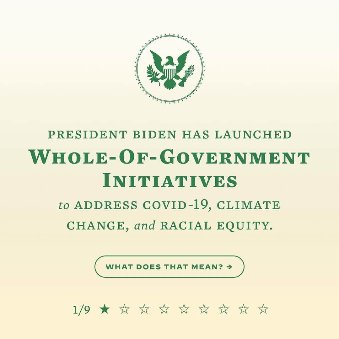 The White Houseさんのインスタグラム写真 - (The White HouseInstagram)「President Biden has launched whole-of-government initiatives to tackle the biggest challenges we face as a nation. But what does that mean? Swipe to find out.」2月19日 9時10分 - whitehouse