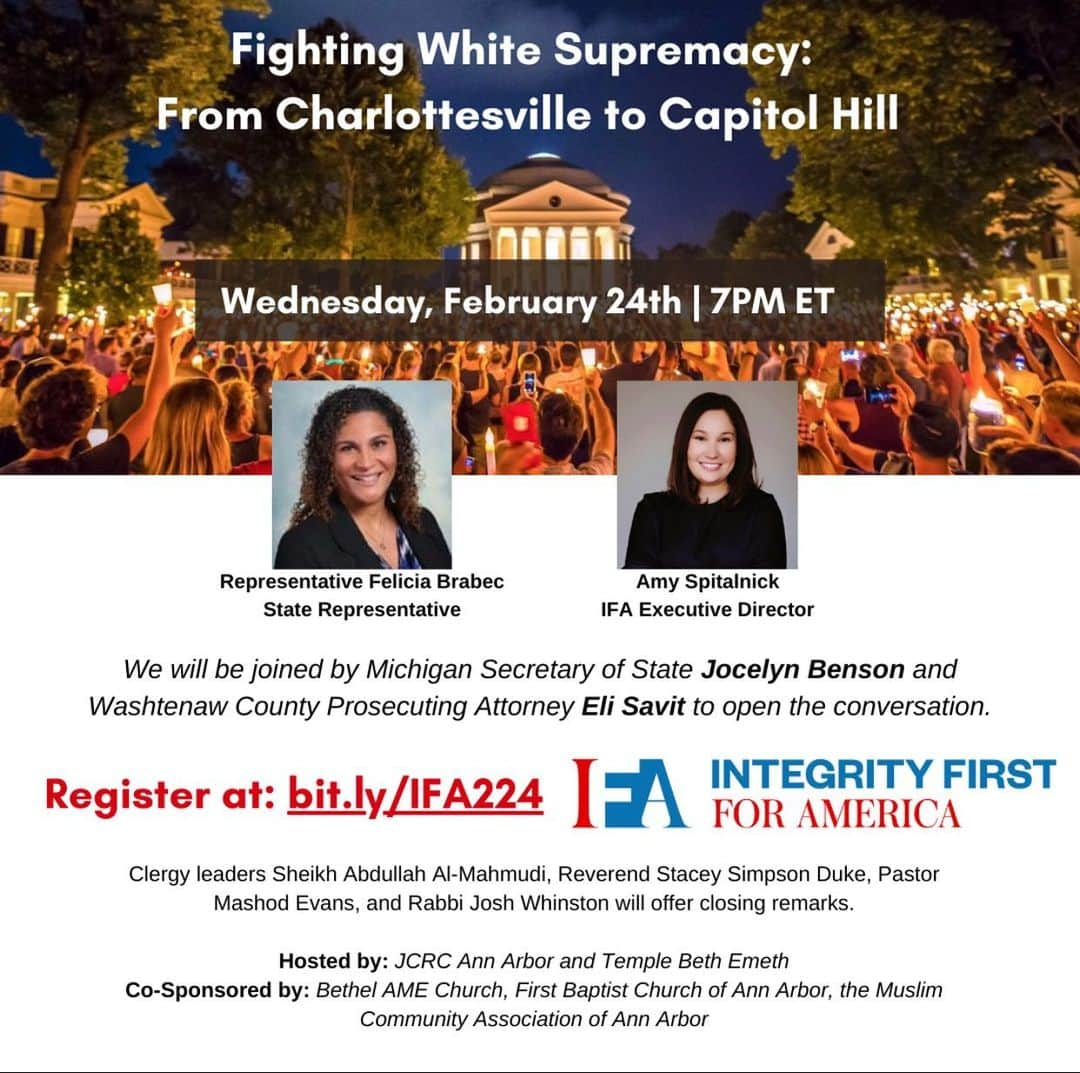 トーマス・サドスキーのインスタグラム：「We’re facing a crisis of white supremacy and far-right extremism, from Charlottesville to the Capitol. On Wednesday, February 24th at 7pm ET, join @IntegrityForUSA’s Amy Spitalnick for a discussion of their groundbreaking Charlottesville lawsuit and how we can hold white supremacists accountable. The event will also include remarks from Michigan Secretary of State @jocelynbenson. Register here: https://bit.ly/IFA224.」