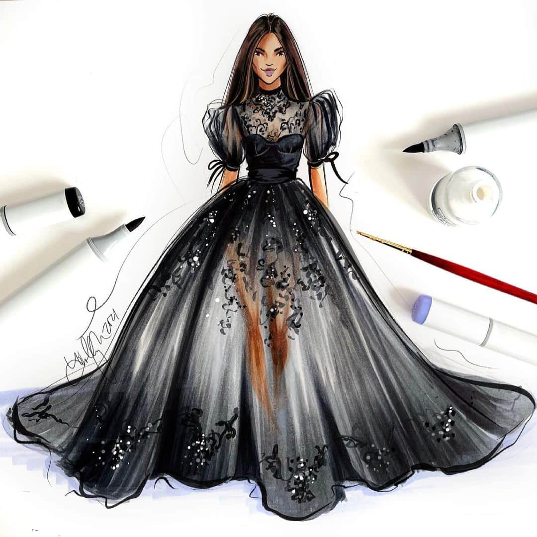 Holly Nicholsさんのインスタグラム写真 - (Holly NicholsInstagram)「The process tutorial for this gown that YOU helped me design is up now in stories/Highlights! ♥️ #couture #fashionillustration #fashionillustrator #copicmarkers #copic」2月19日 9時51分 - hnicholsillustration