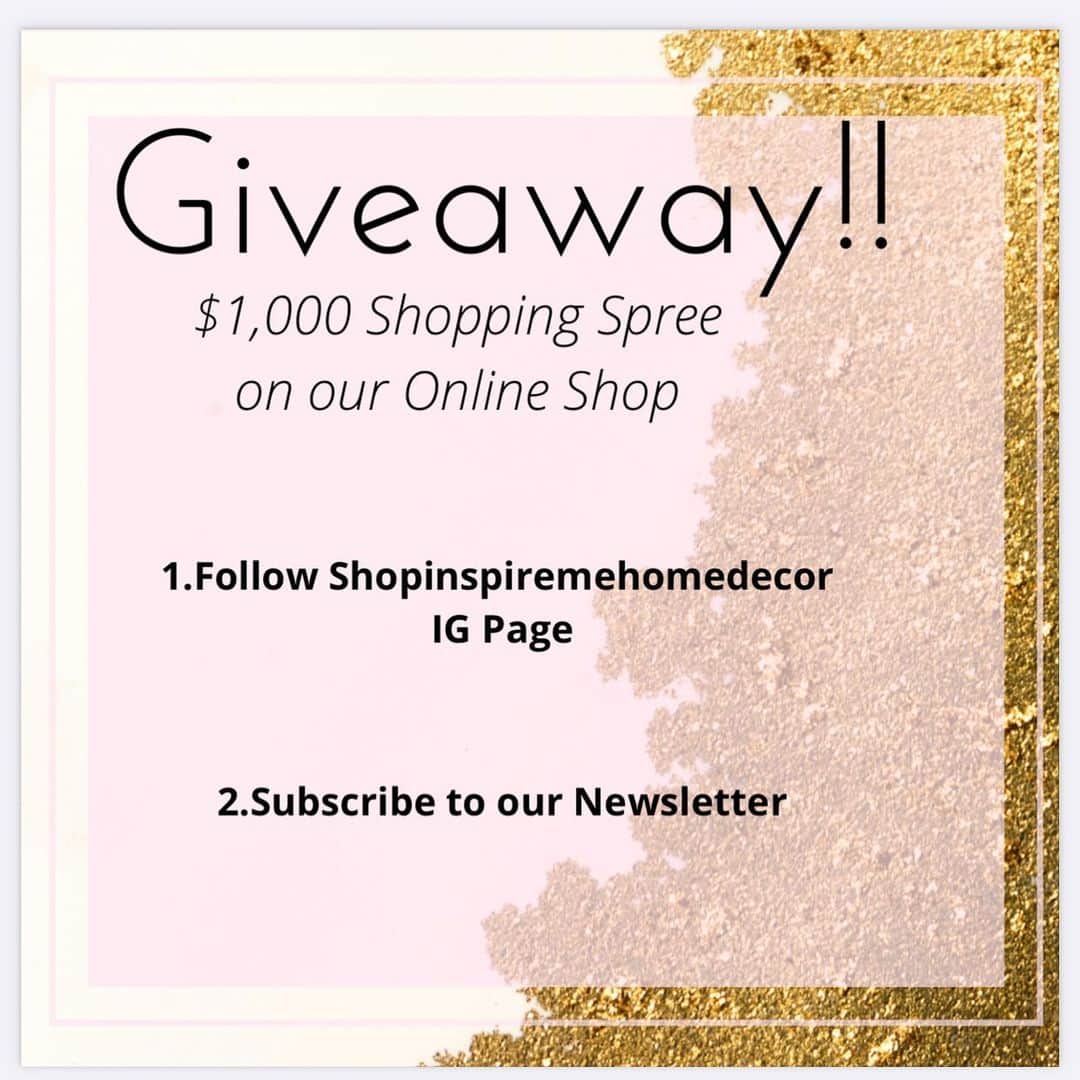 のインスタグラム：「Giveaway Time! We are giving 1 winner a chance to win a $1000 shopping spree on our website! To enter   1. Make sure you’re following @shopinspiremehomedecor   2. Go to our website inspiremehomedecor.com and subscribe to our newsletter ( link in bio ) We WILL check!  3. Comment Done Below!   The giveaway ends Monday at Midnight and we will announce the winner Tuesday under this post! Good luck everyone!」