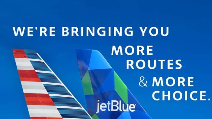 アメリカン航空のインスタグラム：「We're chasing away those winter blues with @JetBlue. Get ready for 18 new domestic and international routes and 49 new point-to-point codeshare routes as part of our Northeast Alliance. Get the details in our Newsroom — link in bio.」