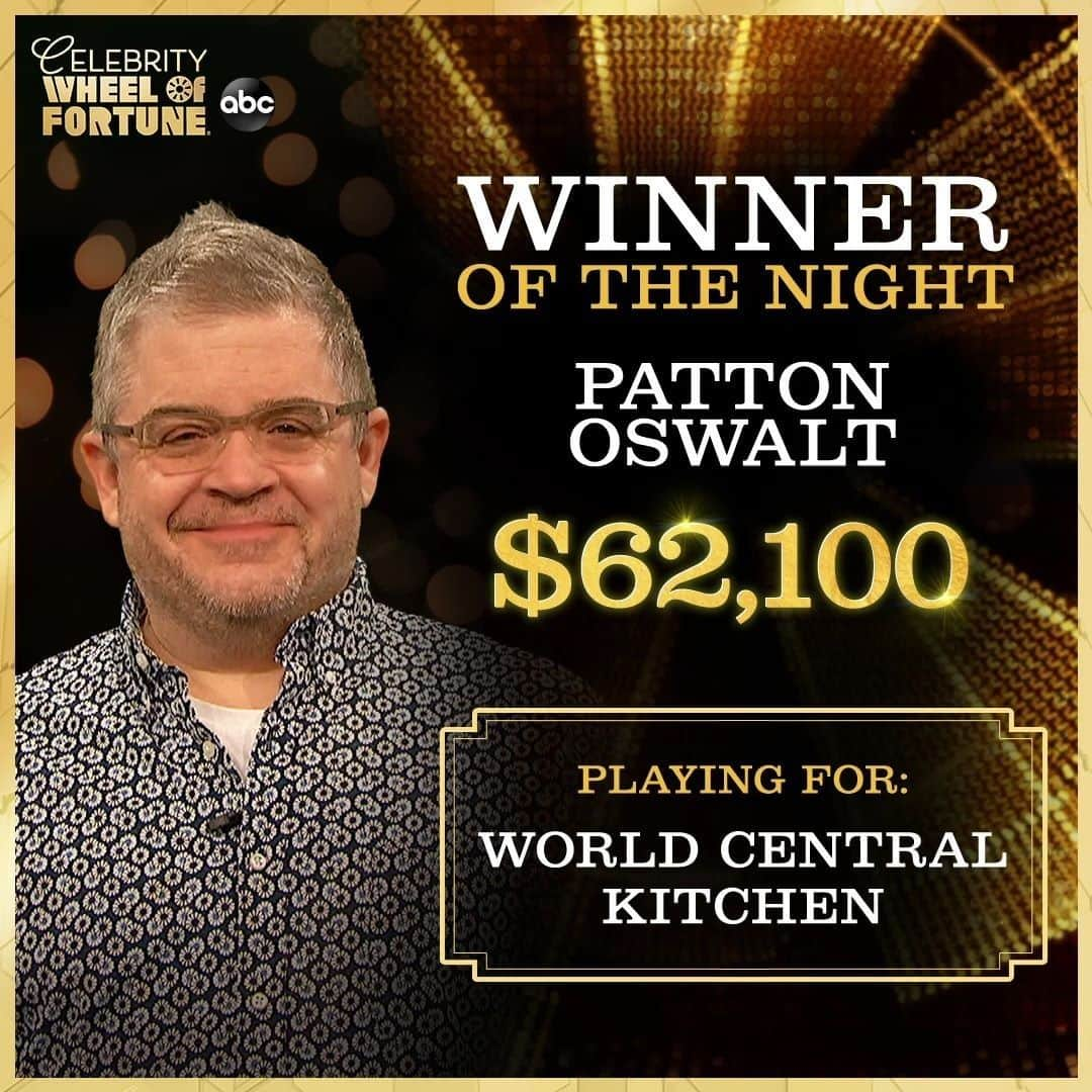 アメリカン・ブロードキャスティング・カンパニーのインスタグラム：「What a win, @pattonoswalt! 👏 We can’t wait to see all the good that will do for @wckitchen! #CelebrityWheelOfFortune」