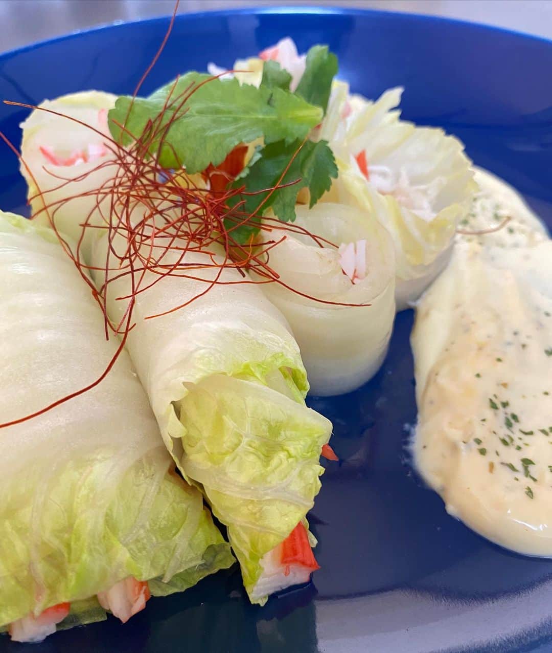 塩顔チワワのインスタグラム：「中途半端に残った白菜(いつ買ったか覚えてない) . どうにかこうにか生春巻きに大変身🐶 . . あら、美味い🐶」
