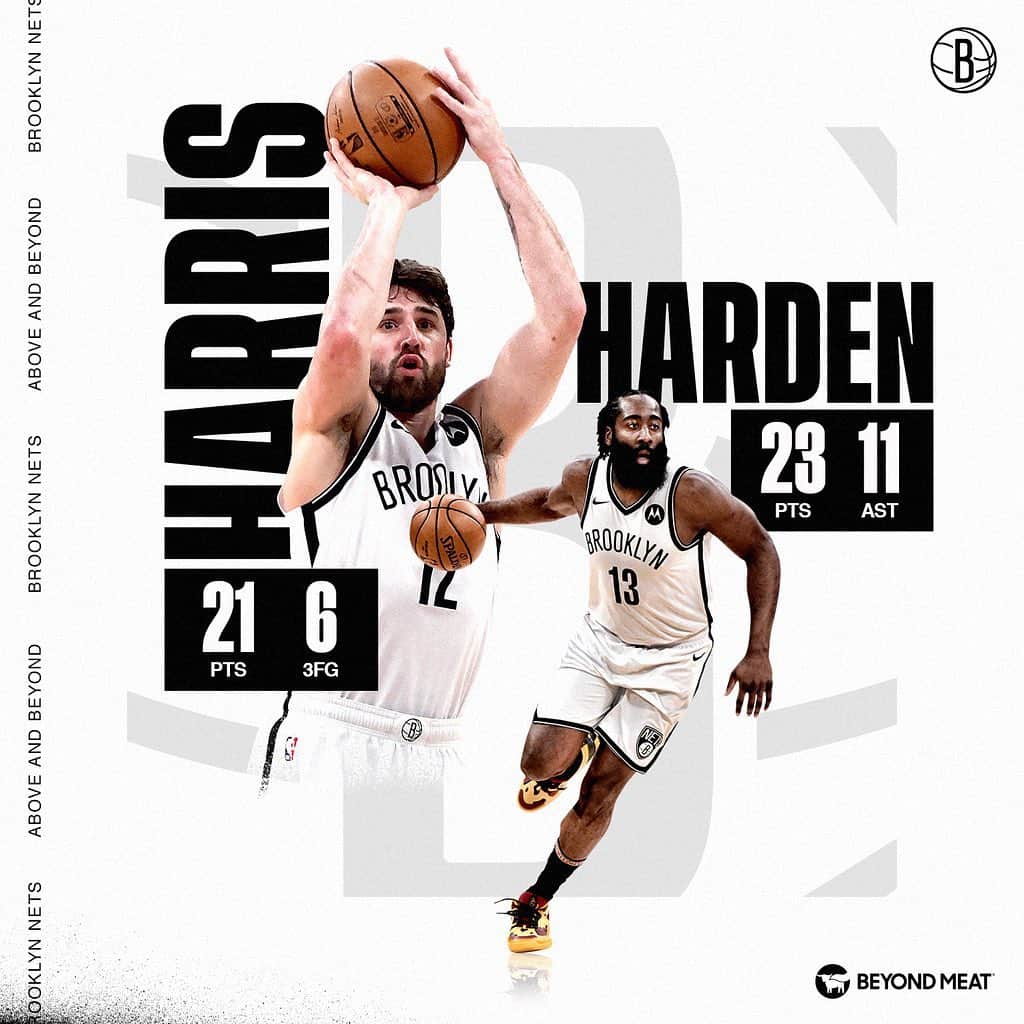 Brooklyn Netsさんのインスタグラム写真 - (Brooklyn NetsInstagram)「▫️ @jharden13 sets a Nets record with his 11th-straight double-double  ▫️ @joeharris__12 drops in 6 from deep  @beyondmeat」2月19日 14時44分 - brooklynnets