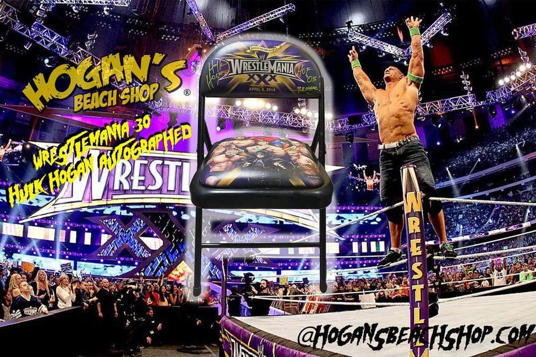 ハルク・ホーガンのインスタグラム：「Check this out 🙌 @hogansbeachshop has 1  Wrestlemania 30 Seat Autographed by me...👊Comes With a picture Of me holding it and a Certificate of authenticity💪(LINK IS IN OUR BIO)  • @hulkhogan  • @hoganshangout  • @hogansbeachshop  https://hogansbeachshop.com/search?type=product&q=Seat」