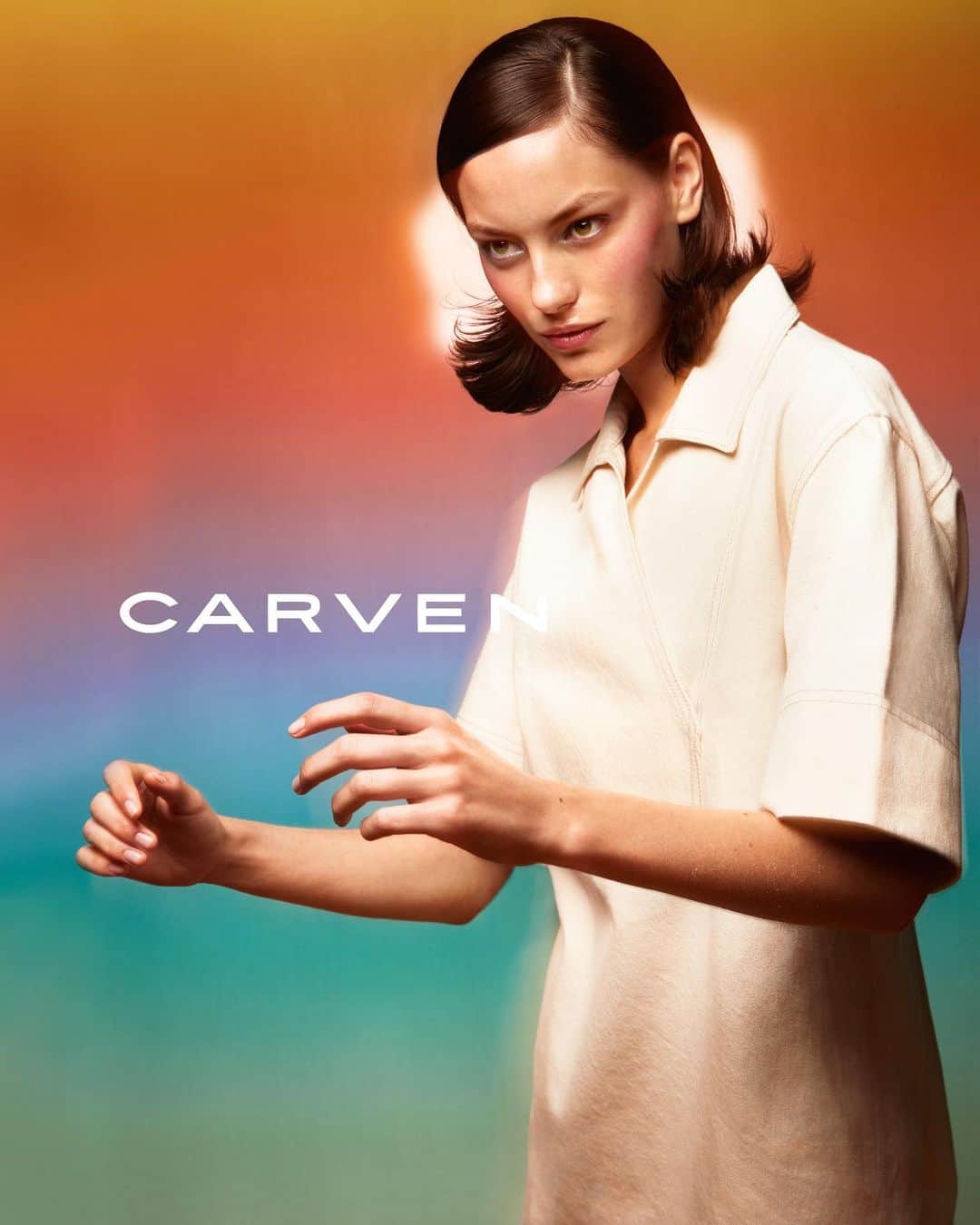 カルバンのインスタグラム：「#Carven Spring-Summer 2021 Collection  Artistic direction @olivierleone Photographer @carlijnjacobs Video @axelmorin_ Stylist @victoiresimonney Image @carlafrediani & @yoannetmarco Model @carolineknudsen_ Choreographer @ericvonchristison Hair @ramoneyluv Makeup @karinwesterlundd Manicure @beatrice_eni Set design @corentin_still Casting @ikki_casting Production @white_dot_prod Sound design @lauriedarmon  A pop-chic spirit, a movement between the strange and the casual, between the mysterious and the iconic, #Carven Spring-Summer 2021 Collection is now available in stores and on www.carven.com   #CARVENSS21」