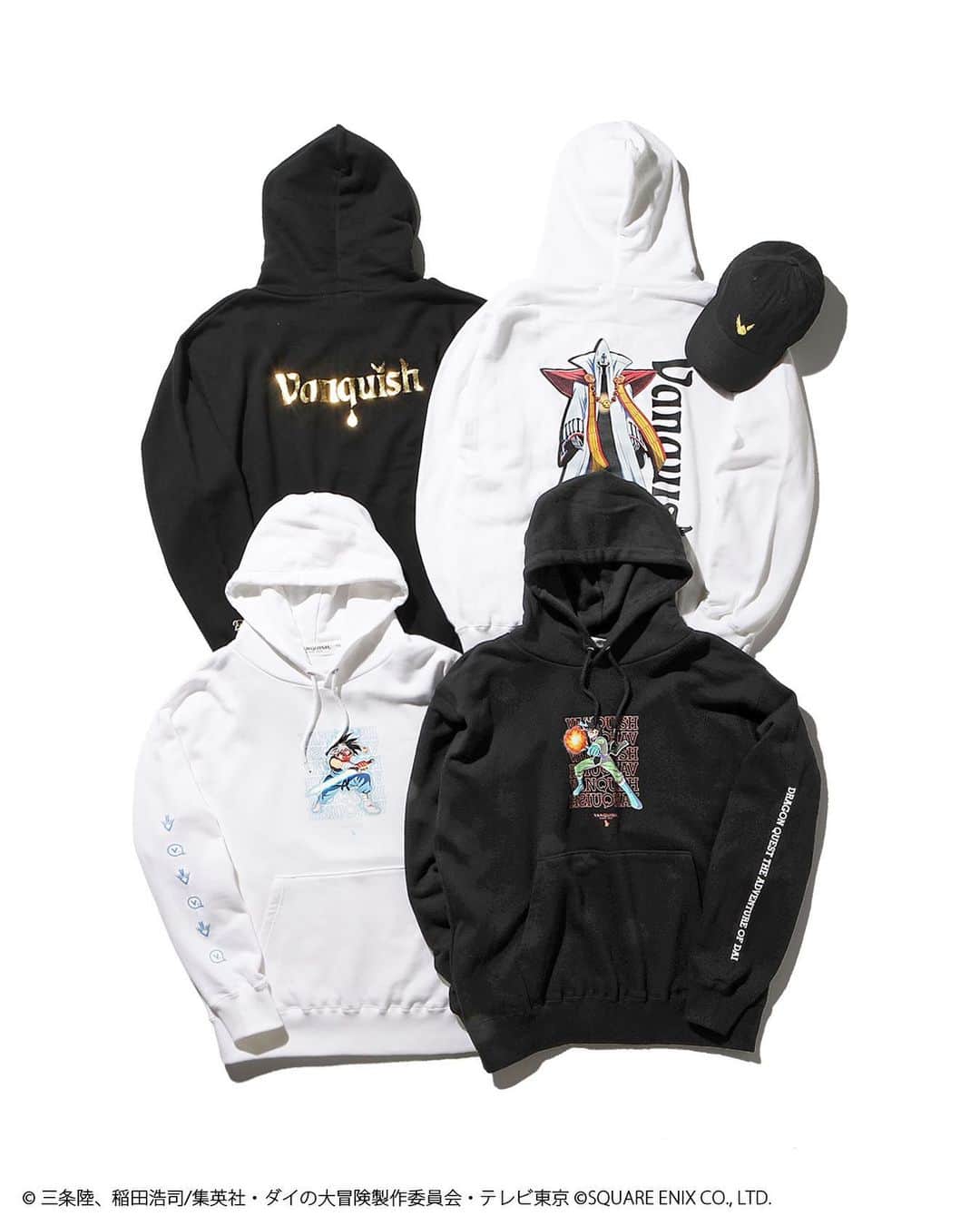 ヴァンキッシュのインスタグラム：「ㅤㅤㅤㅤㅤㅤㅤㅤㅤㅤㅤㅤㅤ ドラゴンクエスト ダイの大冒険 × VANQUISH Collaboration 2021.2.27 Sat. 〜 ㅤㅤㅤㅤㅤㅤㅤㅤㅤㅤㅤㅤㅤㅤㅤㅤㅤㅤㅤㅤ 1989年から1996年にかけて「週刊少年ジャンプ」にて連載され、連載開始から約30年の時を経て完全新作アニメ化した「ドラゴンクエスト ダイの大冒険」と コラボレーションいたします。 主人公のダイをはじめポップ、ゴメちゃん、また、魔王軍のミストバーンを フーディー、CAPに落とし込んだVANQUISHならではのアイテムが計5型を2021年2月27日（土）から発売いたします。  #ダイの大冒険 #ドラゴンクエスト #dragonquesttheadventureofdai #VANQUISH #VANQUISHJP」