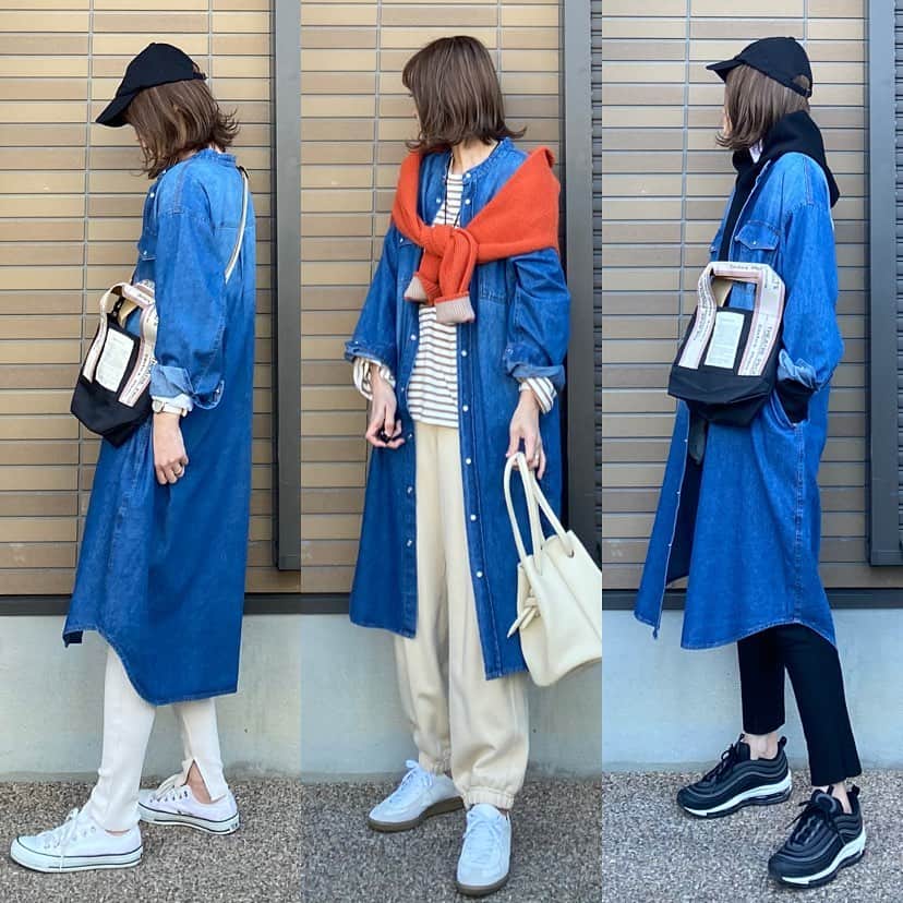 のインスタグラム：「コーデの記録😊 ・ @undixcors_official #デニムバンドカラーワンピース 着回しコーデ🎵 ワンピースにもなるし、羽織りにもなる✨ バンドカラーだからパーカーも合わせやすいよ😊🎵 ZOZOでクーポン出てます✨ ・ ・ one-piece#undixcors#アンディコール　@undixcors_official ・ ・#fashion#ootd#outfit#code#coordinate#style#stylepoint#instafashion#instagood#instalike#ファッション#コーディネート#コーデ#プチプラコーデ#今日の服#ママコーデ#プチプラ#春コーデ#大人コーデ#今日のコーデ#きょこ#デニムワンピース#デニムワンピ」
