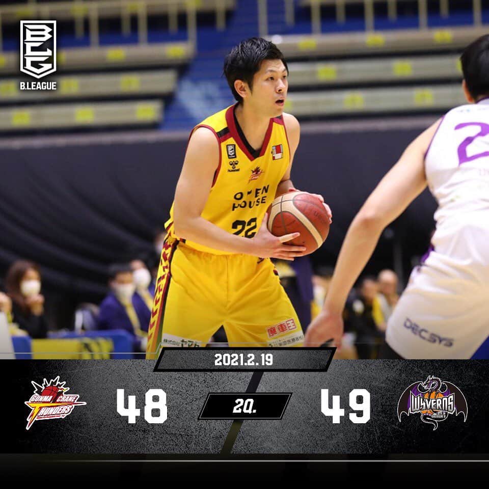 群馬クレインサンダーズのインスタグラム：「【試合速報】2Q.終了 48点 #群馬クレインサンダーズ  49点 #山形ワイヴァンズ  一進一退の展開が続いています❗️ ディフェンス強度を上げ、後半逆転しましょう⚡️  続きは #バスケットLIVE でご覧ください ▼▼▼ basketball.mb.softbank.jp/lives/6770?utm…」