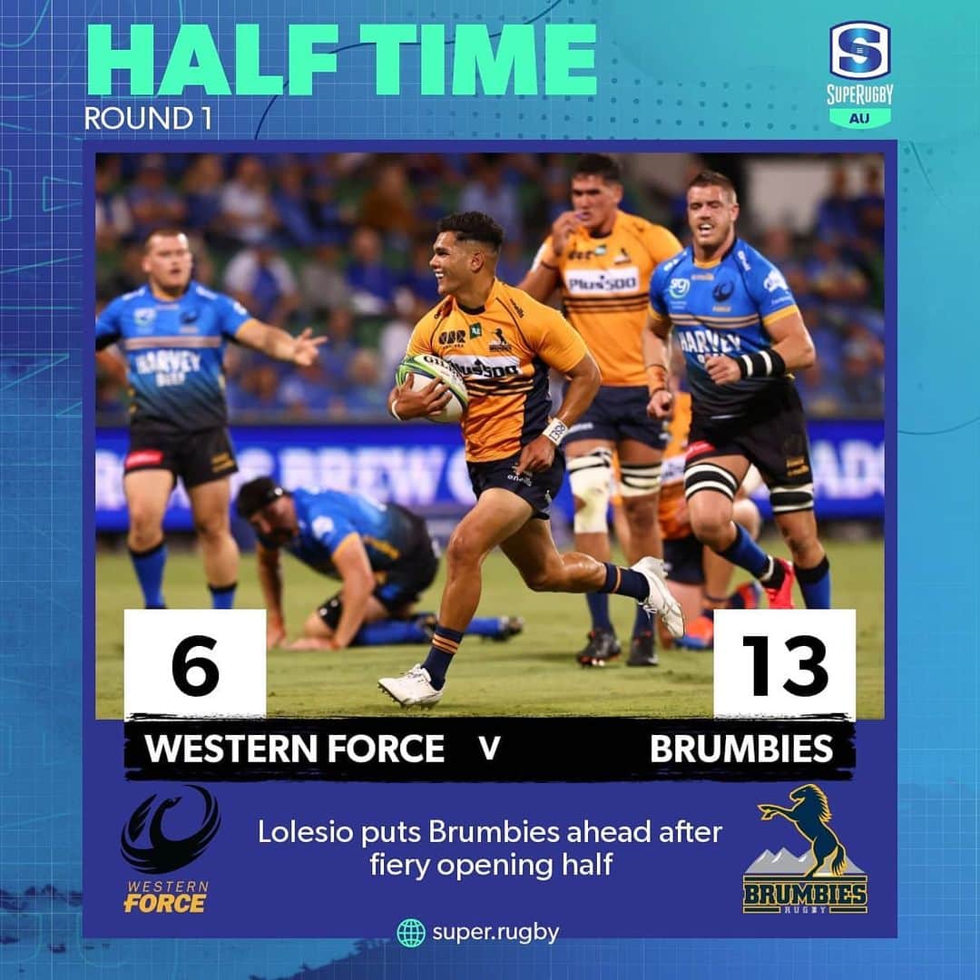 Super Rugbyさんのインスタグラム写真 - (Super RugbyInstagram)「HALF-TIME: Brumbies with the lead after a fiery opening 40! #FORvBRU MATCH CENTRE: https://bit.ly/3bomYvm」2月19日 20時59分 - superrugby