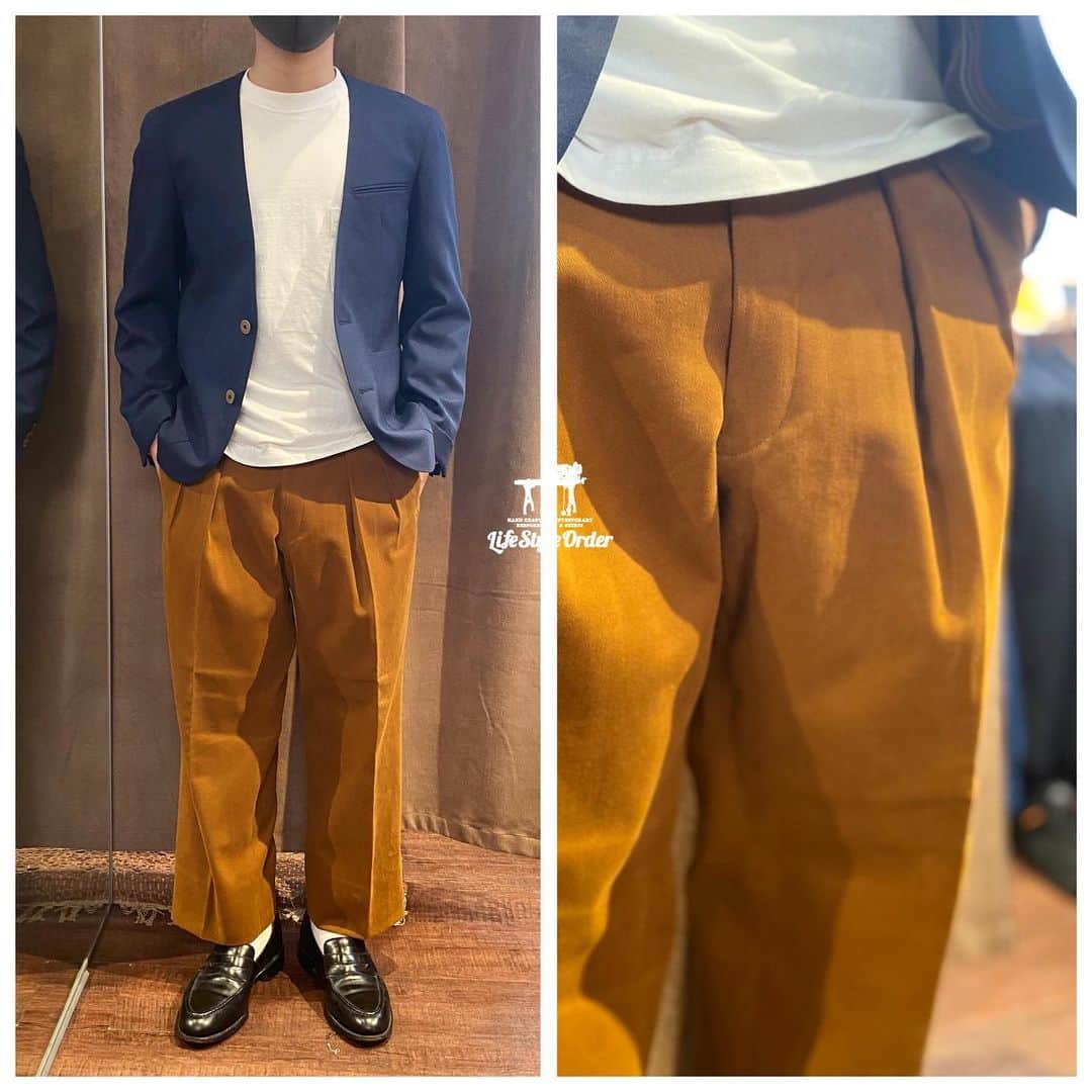 life_style_orderさんのインスタグラム写真 - (life_style_orderInstagram)「< jacket × trousers >﻿ ﻿ カジュアルなノーカラージャケットに中肉のコットン素材のワイドパンツスタイル。﻿ ﻿ カットソーを合わせたルーズコーデと配色が絶妙👌🏻﻿ ﻿ -----------------------------------------﻿ 11:00-19:00 木曜定休日﻿ 完全予約制﻿ ※HPのコンタクトフォームよりお願いします﻿ -----------------------------------------﻿ ﻿ #lifestyleorder #ライフスタイルオーダー #ジャケット #オーダージャケット #ノーカラー #ノーカラージャケット #ワイドパンツ #タックパンツ #ジャケパンスタイル #ジャケットコーデ」2月19日 21時58分 - life_style_order