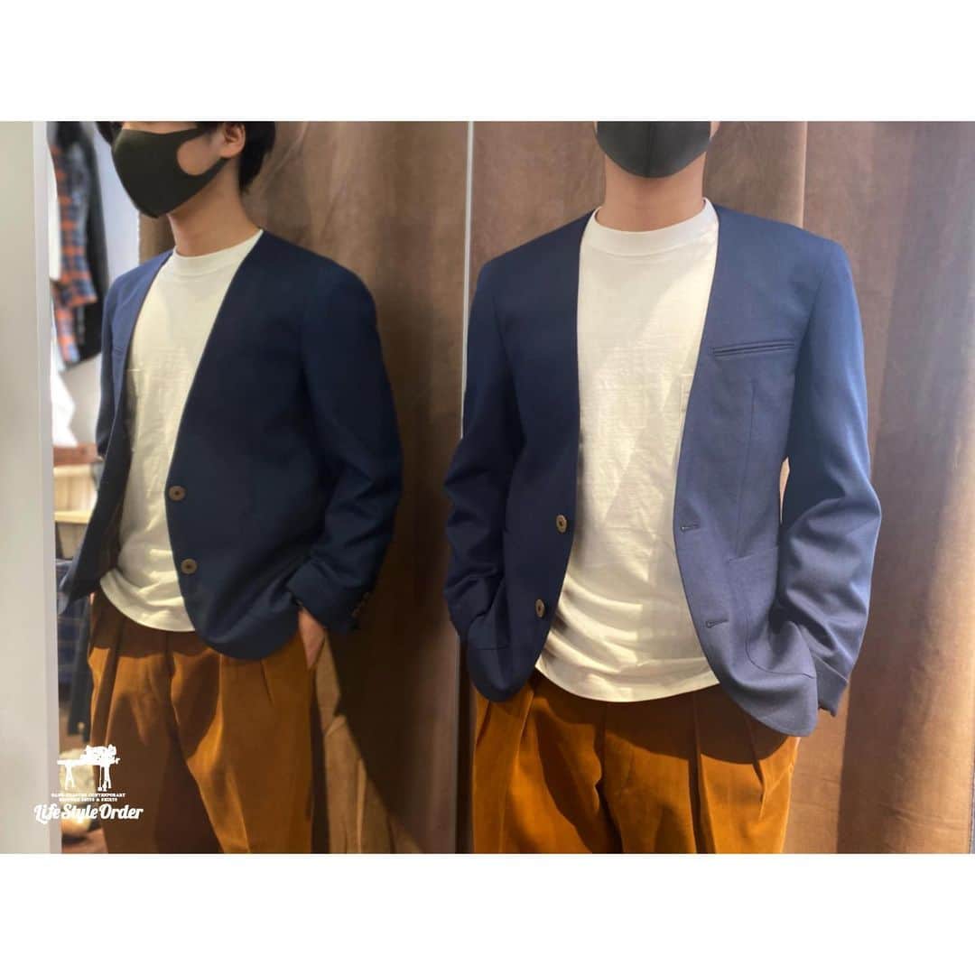 life_style_orderさんのインスタグラム写真 - (life_style_orderInstagram)「< jacket × trousers >﻿ ﻿ カジュアルなノーカラージャケットに中肉のコットン素材のワイドパンツスタイル。﻿ ﻿ カットソーを合わせたルーズコーデと配色が絶妙👌🏻﻿ ﻿ -----------------------------------------﻿ 11:00-19:00 木曜定休日﻿ 完全予約制﻿ ※HPのコンタクトフォームよりお願いします﻿ -----------------------------------------﻿ ﻿ #lifestyleorder #ライフスタイルオーダー #ジャケット #オーダージャケット #ノーカラー #ノーカラージャケット #ワイドパンツ #タックパンツ #ジャケパンスタイル #ジャケットコーデ」2月19日 21時58分 - life_style_order