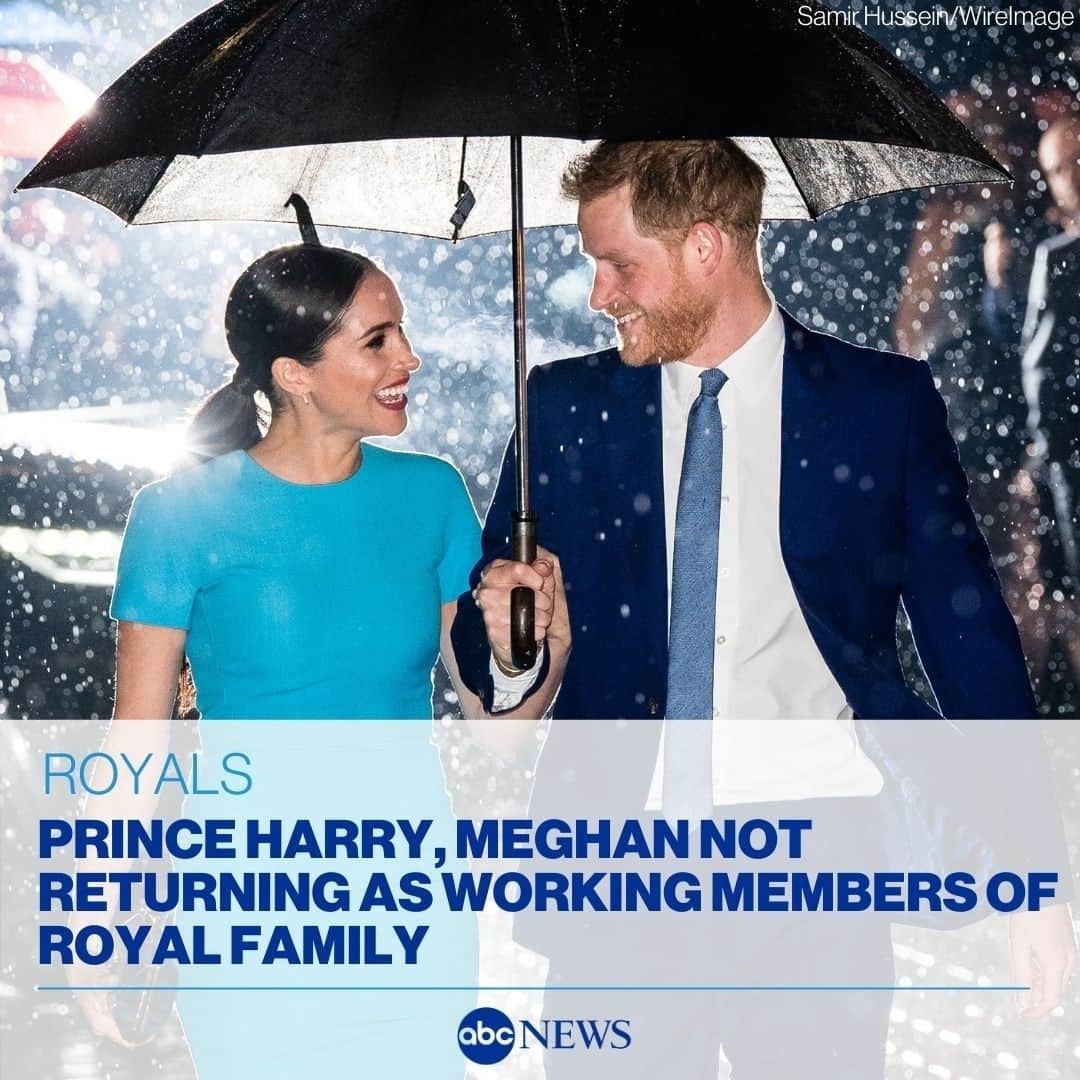 ABC Newsさんのインスタグラム写真 - (ABC NewsInstagram)「Prince Harry and Meghan, the Duke and Duchess of Sussex, will not return as working members of Britain's royal family, Buckingham Palace confirms. MORE AT LINK IN BIO.⁠」2月19日 22時44分 - abcnews