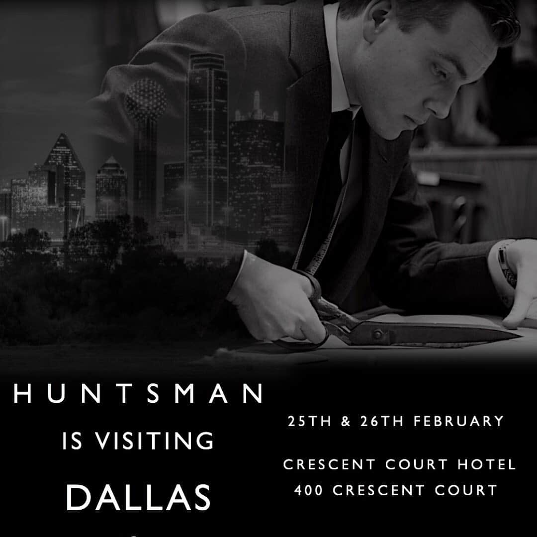 ハンツマンのインスタグラム：「Huntsman is visiting Dallas on the 25th & 26th of February. Email usa@huntsmansavilerow.com to make an appointment with Ed and Ralph and enjoy the finest Savile Row tailoring, or visit LinkInBio for our full dates and schedule.  #Huntsman #HuntsmanUSA #HuntsmanW57th #CustomSuits #CustomMade #CustomTailoring #AustinTexas #TrunkShow  #Bespoke #BespokeTailoring #SavileRow #HuntsmanSavileRow  #Menswear #Businesswear #Suiting #LuxuryMenswear #Concierge #MensStyle #BritishTailoring」
