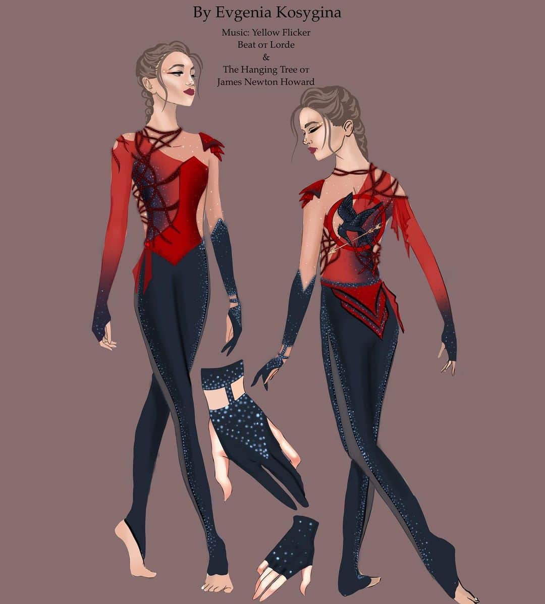 エフゲーニヤ・コスイギナのインスタグラム：「«The Hunger Games”  Невероятная и прекрасная Ольга❤️ в образе Сойки-пересмешницы.  Для меня эта история, этот фильм, образ, ну очень любимы, я могу пересмотреть все части подряд, а потом включить по новой. Помню как смотрела две последние части в кино и рыдала взахлёб😅 (меня,конечно не сложно растрогать, я и от мультиков плачу) но, «Голодные игры» моя любовь навсегда.   А этот прекрасный образ по моим эскизам воплотило прекрасное Ателье @sportkotru   Как вам?  Я смотрю на фото и в голове звучит музыка😁❤️」