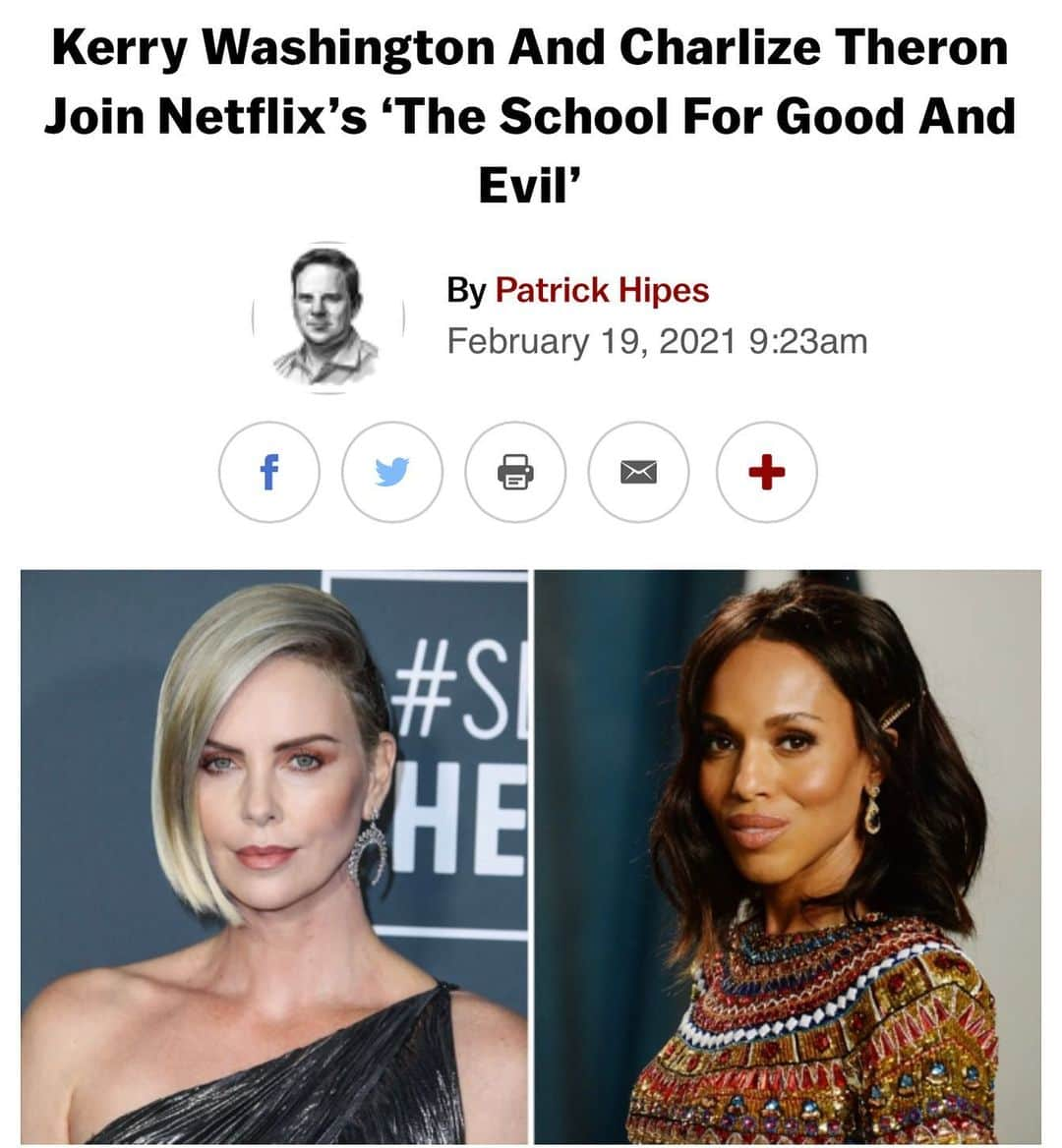 シャーリーズ・セロンのインスタグラム：「Let’s go @kerrywashington!!! Excited for this one. 🧙  @paulfeig  @netflixfilm」