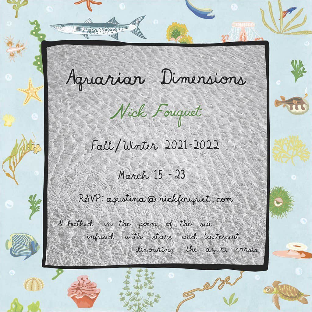 Nick Fouquetのインスタグラム：「Taking custom international virtual appointments!!! New collection for FW22 “Aquarian daydreams”  RSVP with agustina@nickfouquet.com March 15-23  🐠🐡🐟 We will privately show u the new collection」