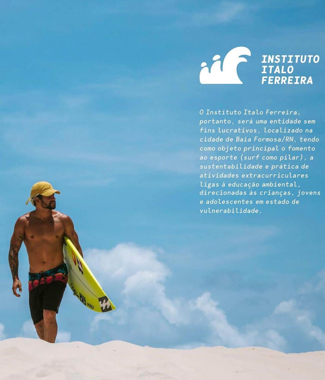 イタロ・フェレイラのインスタグラム：「Hoje realizo um sonho! Devolver um pouco à minha Baía Formosa tudo aquilo que ela me proporcionou. Meus pais sempre acreditaram que o esporte transforma a criança, forma o jovem e oferece oportunidades. Nós acreditamos que a Família é o berço, o alicerce e a base. O Mar nos trouxe o sustento, nos deu o peixe, o pão e o sal. Com Fé nesses três pilares, o esporte, a família e a proteção ao meio ambiente abrimos as portas do “nosso” Instituto Ítalo Ferreira para toda comunidade Formosense... É tudo nosso! MUITO OBRIGADO @if15sports @guxisto @joeybomfimjr & @marcoscasteluber  Que Deus nos abençoe! 🙏✨👊」