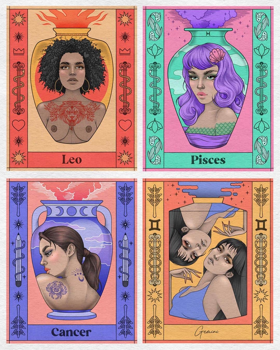 Rik Leeのインスタグラム：「12 zodiac drawings. Which is your favorite? . #riklee #illustration #zodiac #art #design #astrology #tarot #tattoo #graphicdesign」