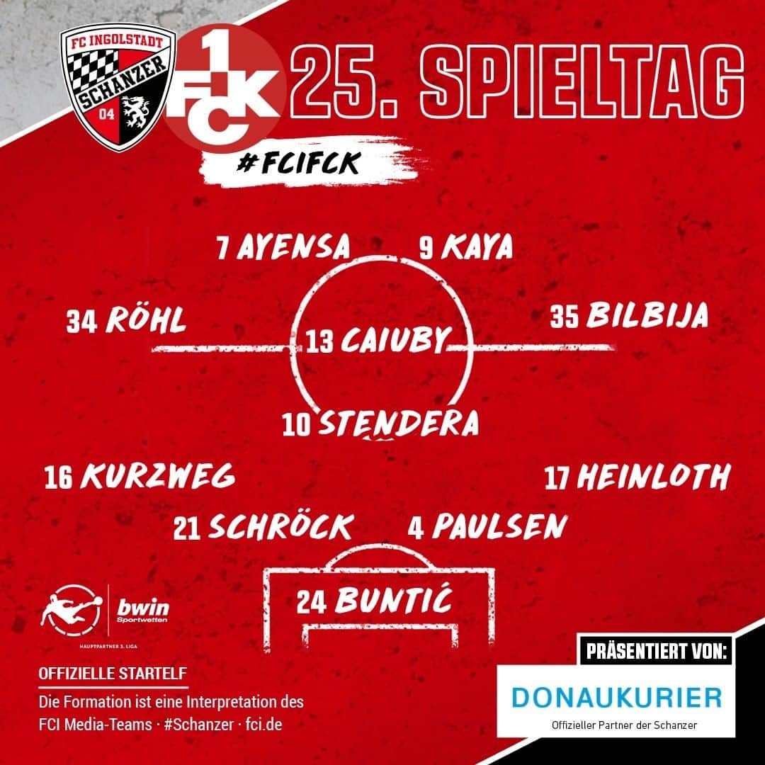 FCインゴルシュタット04さんのインスタグラム写真 - (FCインゴルシュタット04Instagram)「UNSERE OFFIZIELLE STARTELF ⚫️🔴 So gehen es die #Schanzer gegen den @1fckaiserslautern1900 an! Unser Captain fehlt leider verletzt. Gute Besserung 🙏 Was sagt ihr zur Aufstellung? ___ Die Aufstellung ist auch gleich um 13.15 Uhr Thema im Audi Schanzer Heimspieltalk - live auf Facebook oder über den Link in der Story 👀🎥 Zu Gast ist unser verletzter Captain sowie der technische Direktor Florian Zehe 🎙 Schaltet rein! ___ Auf der Bank: Jendrusch, Franke, Preißinger, Elva, Niskanen, Keller und Butler . . #schanzerdassindwir #Schanzerfürimmer #Ingolstadt #FCI #FCIngolstadt #3Liga #zeigtsuns #fu3ball #soccer #fussball #football #futbol #immerweiter #zamhoidn #Team #heimspiel #Stadion #Dahoam #AudiSportpark #Lautern #RoteTeufel #Kaiserslautern #1fckaiserslautern #FCIFCK #einfachkriegstduwoanders #Startelf #Aufstellung #Lineup」2月20日 21時01分 - dieschanzer