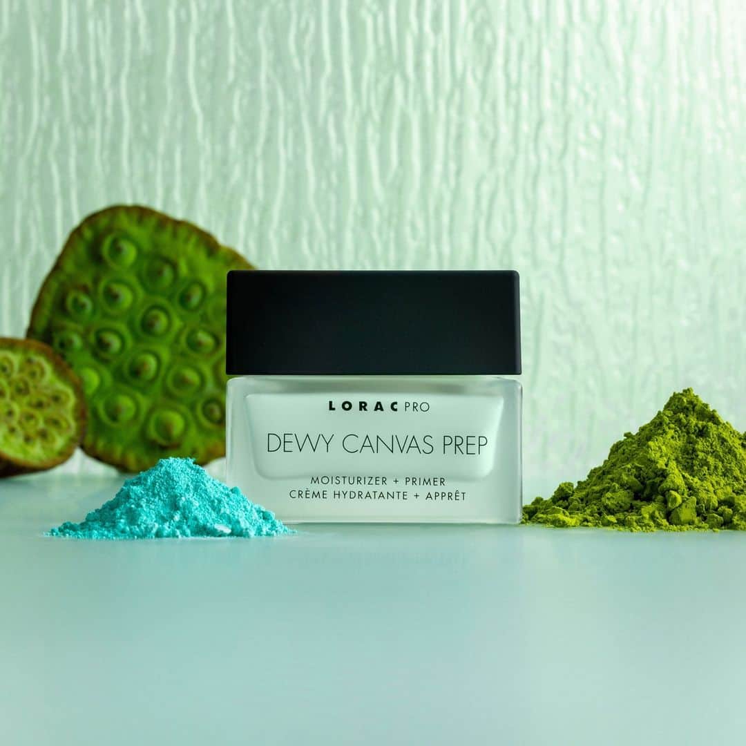 LORACのインスタグラム：「🌸 Lotus Flower to calm 🍃 Matcha Green Tea Powder to protect & 💚 Jade Powder for super smooth application DEWY CANVAS PREP Moisturizer + Primer available NOW for $35 on LORAC.com & coming soon to ULTA.com! Link in bio!  Art Direction @thechrissaltzman // Photo @_ashley_crichton_ // Styling @amy.lipnis  #LORAC #LORACCosmetics @ultabeauty」
