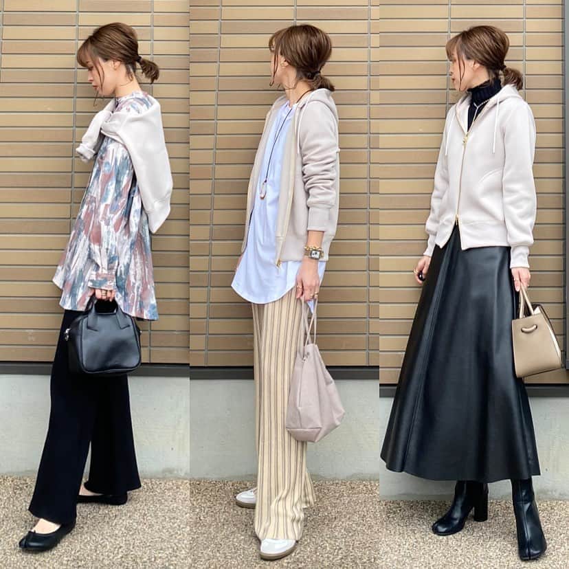 のインスタグラム：「コーデの記録😊 ・ @rivedroite_official の#スポンジダンボールZIPパーカーカットソー キレイ目に着れるパーカー✨ パンツにもスカートにも合わせやすいです😊 ダンボールニット素材でふんわりモチモチで着心地も抜群🎵 @zozotown でクーポン出てます✨ ・ ・ パーカー#rivedroite#リヴドロワ @rivedroite_official  ・ ・#fashion#ootd#outfit#code#coordinate#style#stylepoint#instafashion#instagood#instalike#ファッション#コーディネート#コーデ#プチプラコーデ#今日の服#ママコーデ#プチプラ#春コーデ#大人コーデ#今日のコーデ#きょこ#パーカー#ダブルジップ#パーカーコーデ#ダンボールニット」