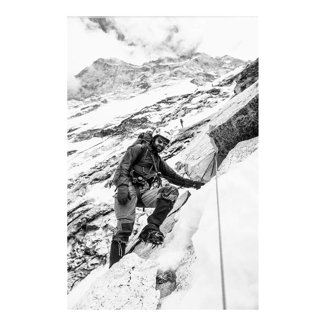 マーゴ・ヘイズさんのインスタグラム写真 - (マーゴ・ヘイズInstagram)「I love this image taken by John Roskelley, of my grandfather, Dr. James Morrissey descending the Gaurishankar West Face after their team made the first ascent in 1979. This was just one of my grandfather’s many adventures in the Himalaya, and one of many first ascents with his team. Others included The Trango Tower, Dhaulagiri, and the first ascent of Everest’s eastern face. Tomorrow my grandpa will receive the honorary membership award at The American Alpine Club annual gala. I am proud of his accomplishments, but his leadership, courage, work ethic, and drive to make a positive impact are what I respect the most. At 84, James has touched many lives, but not only in the mountains. He is a practicing heart surgeon, a father, a husband, and a grandfather. Grandpa, you are a true Renaissance man. ⛏❤️ . . @americanalpine @thenorthface  Pic: @roskelleyjohn」2月20日 13時08分 - margojain