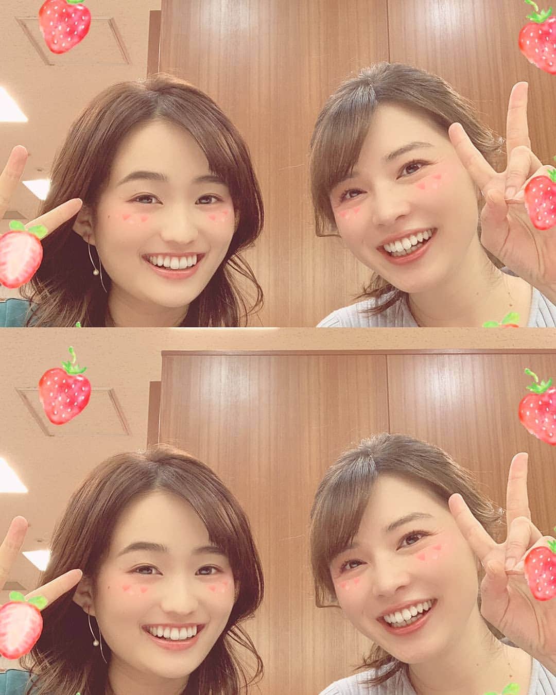 TBS「はやドキ！」のインスタグラム：「放送後に梨菜ちゃんとです🍓﻿ ﻿ 春っぽくなりました☺️﻿ ﻿ ﻿ 皆川﻿ ﻿ ﻿ #篠原梨菜﻿ #皆川玲奈﻿ #アナウンサー﻿ #はやドキ﻿ #tbs」