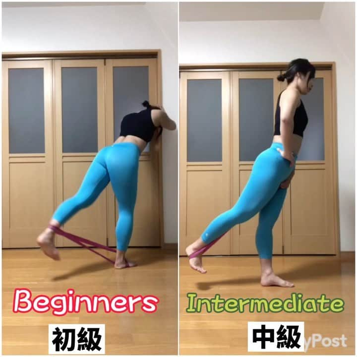 Beauty Of Pilates by Asamiのインスタグラム：「ヒップアップ月間🍑  やってる動きは若干違うのですが、 どちらもヒップアップ効果があるハムストリングス(腿裏の筋肉)と臀筋(お尻の筋肉)に効くエクササイズです。  中級はバランスを取りながらやるので、支えにする脚、お尻にもきいてきます！(支えにする方のかかと重心にするとより良いです)🙆🏻‍♀️◎  やってみてくださいね！  #ヒップアップ月間 #ヒップアップトレーニング #まあるいお尻作り #家トレ#自分のペース#バンドトレーニング #glutes#hamstrings #athometraining #beyourownmotivation #booty #lowerbodyworkout」