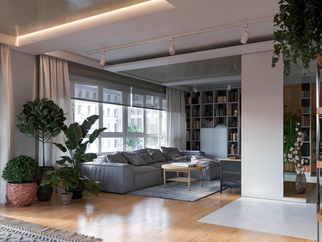 My Interiorのインスタグラム：「Hi Friends👋🏻 Design and visualization: @archinarium  Object status: Project Square: 114 sq.m. Location: Kyiv, Ukraine 🇺🇦 Typology: Apartment/Livingroom.」