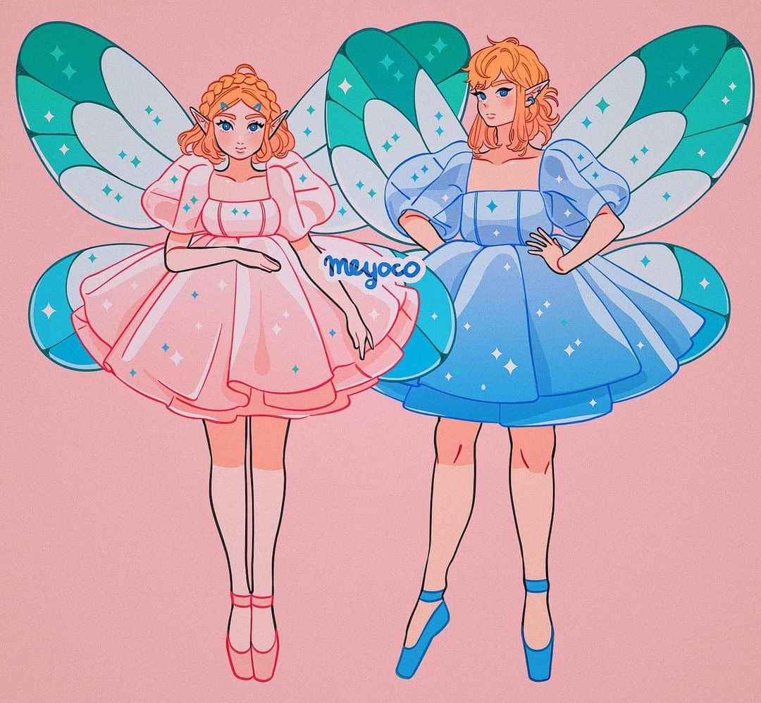 meyocoさんのインスタグラム写真 - (meyocoInstagram)「I’ve been wanting to draw Link and Zelda as fairies with @selkie dresses... ✨✨✨ . #legendofzelda #botw」2月20日 23時56分 - meyoco