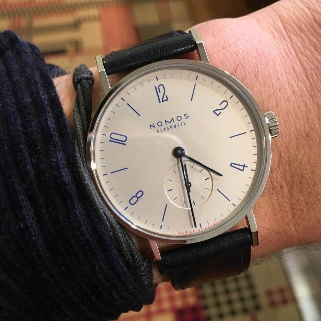 ノモスのインスタグラム：「We love a limited edition—which is why this is our wristshot of the week! This timepiece is available exclusively from @adm.stgermain (and can be found in their online shop).  #nomos #nomosglashuette #wristshot #nomostangente #wotw」