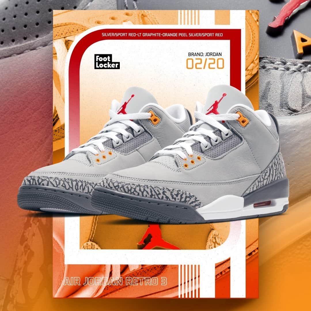 Foot Lockerのインスタグラム：「Re-releasing for the first time ever, the #Jordan Retro 3 'Cool Grey' is now available in men's sizes.」