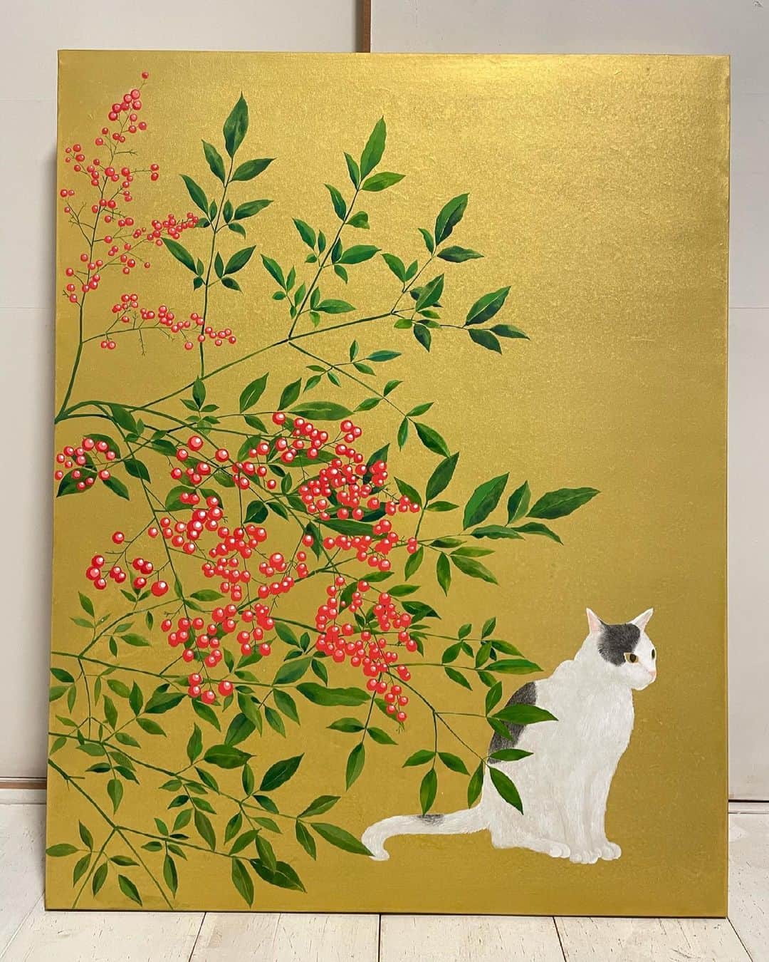 津久井智子のインスタグラム：「日本画四季連作2つ目 「なんをてんず」。 そろそろ春の作品を作ります。」
